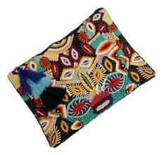 Abstact Design Beaded Cotton Clutch Bag for Women 