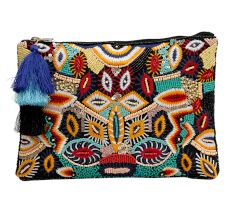 Abstact Design Beaded Cotton Clutch Bag for Women 