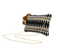 Black And White Abstract Cotton Crossbody Hand Bags For Women 