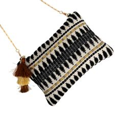 Black And White Abstract Cotton Crossbody Hand Bags For Women 