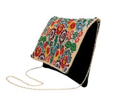 Floral Beaded Cotton Small Sling Bag For Women 