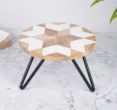 Wood and Resin Cake Stand in Brown and White Colour