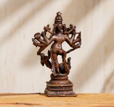 Copper Statue of Goddess Durga Slaying Demon Mahishasura
