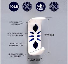 Handmade White Ceramic Blue Floral Adhesive Hook