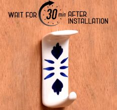 Handmade White Ceramic Blue Floral Adhesive Hook