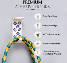 White Ceramic Blue Floral Adhesive Wall Hook