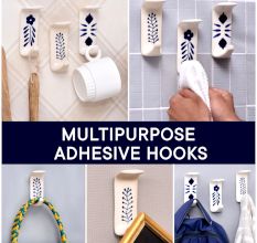 White Ceramic Blue Floral Adhesive Wall Hook