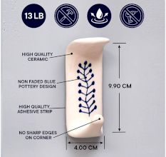 White Ceramic Blue Floral Adhesive Wall Hook