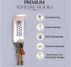 White Ceramic Blue Floral Adhesive Wall Hook