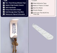 White Ceramic Blue Floral Adhesive Wall Hook