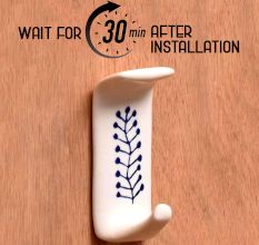 White Ceramic Blue Floral Adhesive Wall Hook