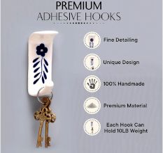 Adorable White Ceramic Blue Floral Adhesive Towel Hook