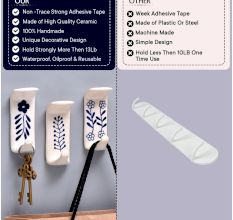 Adorable White Ceramic Blue Floral Adhesive Towel Hook