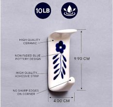 Adorable White Ceramic Blue Floral Adhesive Towel Hook