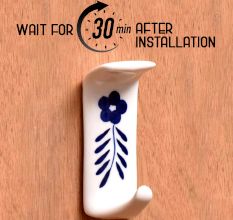 Adorable White Ceramic Blue Floral Adhesive Towel Hook