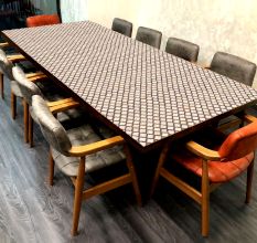 Wood and Resin Table Top Engraved with Lovely Pattern