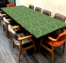 Wood and Resin Table Top Engraved with Green Pattern