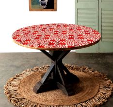 Wood and Resin Table Top in Red & White Colour
