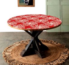 Beautiful Red Floral & Leaf Patterned Table Top