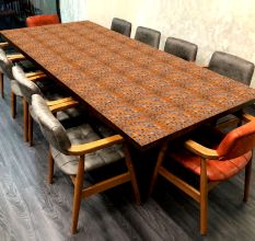 Handmade Wood and Resin Table Top in Orange & Gray Colour