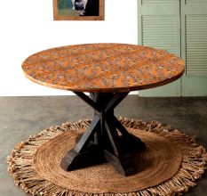 Handmade Wood and Resin Table Top in Orange & Gray Colour