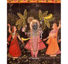 Cloth Painting of Lord Krishna with Dark Background