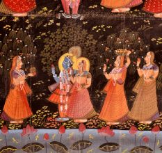 Cloth Painting of Lord Krishna with Dark Background