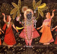 Cloth Painting of Lord Krishna with Dark Background
