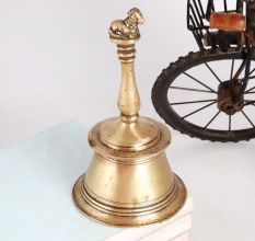 Brass Bell Carved with Lord Nandi on Handle