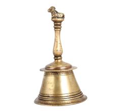 Brass Bell Carved with Lord Nandi on Handle