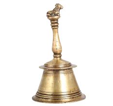 Brass Bell Carved with Lord Nandi on Handle