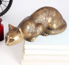 Brass Statue of Cat in Offensive Position
