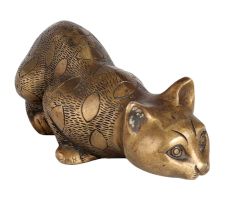 Brass Statue of Cat in Offensive Position