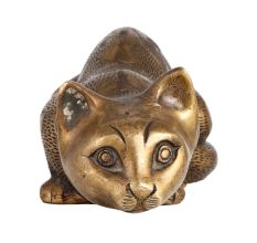 Brass Statue of Cat in Offensive Position