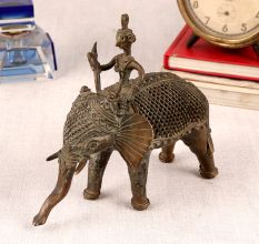Brass Elephant with Mahout Statue for Decor