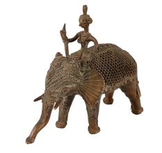 Brass Elephant with Mahout Statue for Decor