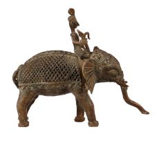 Brass Elephant with Mahout Statue for Decor