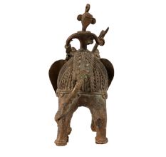 Brass Elephant with Mahout Statue for Decor