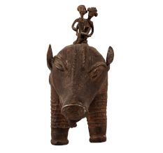 Handmade Brass Pig Statue with Two Riders