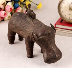 Brass Hippopotamus Statue with Riders