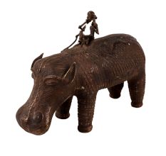 Brass Hippopotamus Statue with Riders