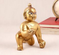 Golden Brass Baby Lord Krishna Statue