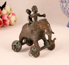 Indian Brass Elephant Statue with Two Riders