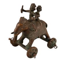 Indian Brass Elephant Statue with Two Riders