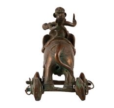 Indian Brass Elephant Statue with Two Riders