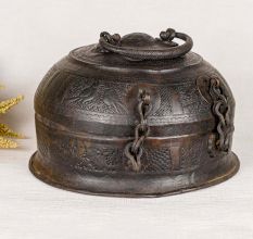 Round Brass Jewelry Box in Dark Finish
