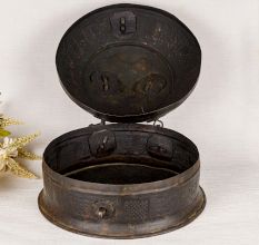 Round Brass Jewelry Box in Dark Finish