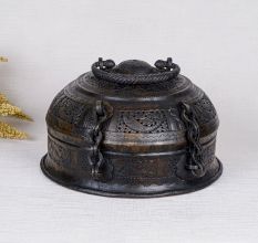 Vintage Brass Jewelry Box in Black Finish