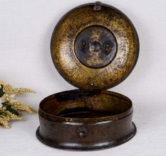Round Handmade Jewelry Box Made of Brass