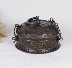 Indian Vintage Brass Jewelry Box in Brown Finish